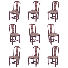Set of 9 English Country Walnut Side Chairs