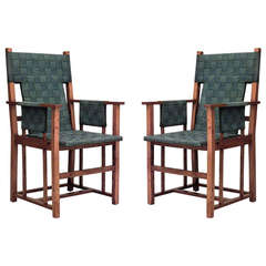 Pair of English Arts and Crafts Woven Seat Armchairs 1