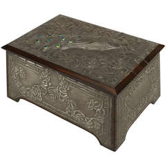 English Arts & Crafts Embossed Pewter Box