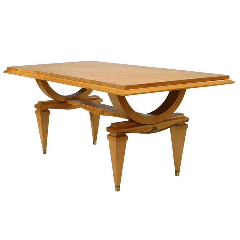 Andre Arbus French Mid-Century Ormolu Mounted Sycamore Dining Table