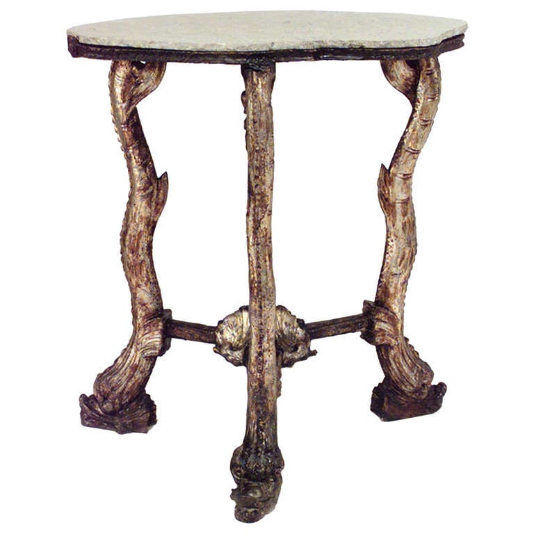 19th c. Venetian Grotto Silver Gilt End Table