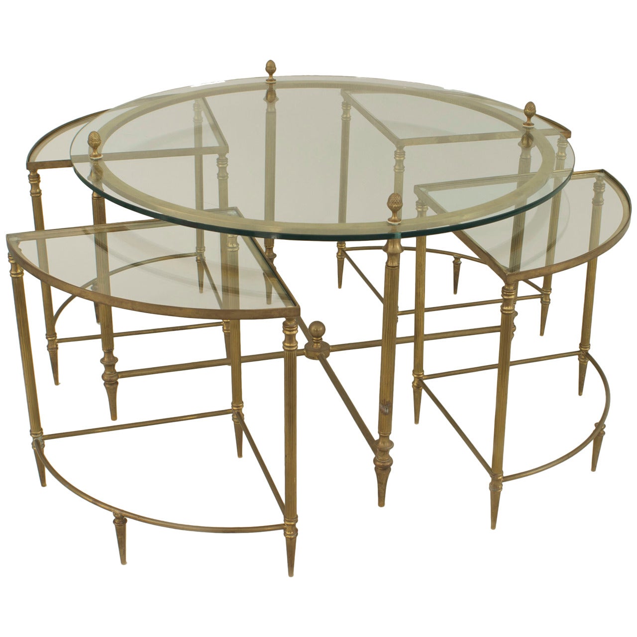 American Mid-Century Brass and Glass Coffee Table Set For Sale