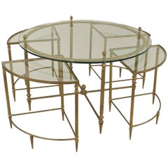 Ensemble de table basse américaine en laiton et verre du milieu du siècle dernier