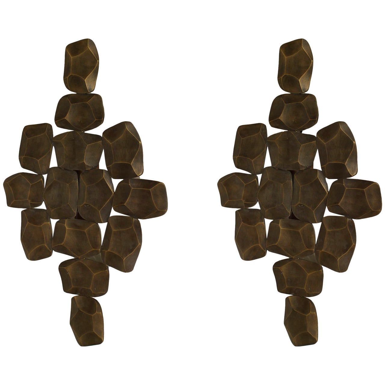Pair of 1970s Belgian Free-Form Bronze Sconces 