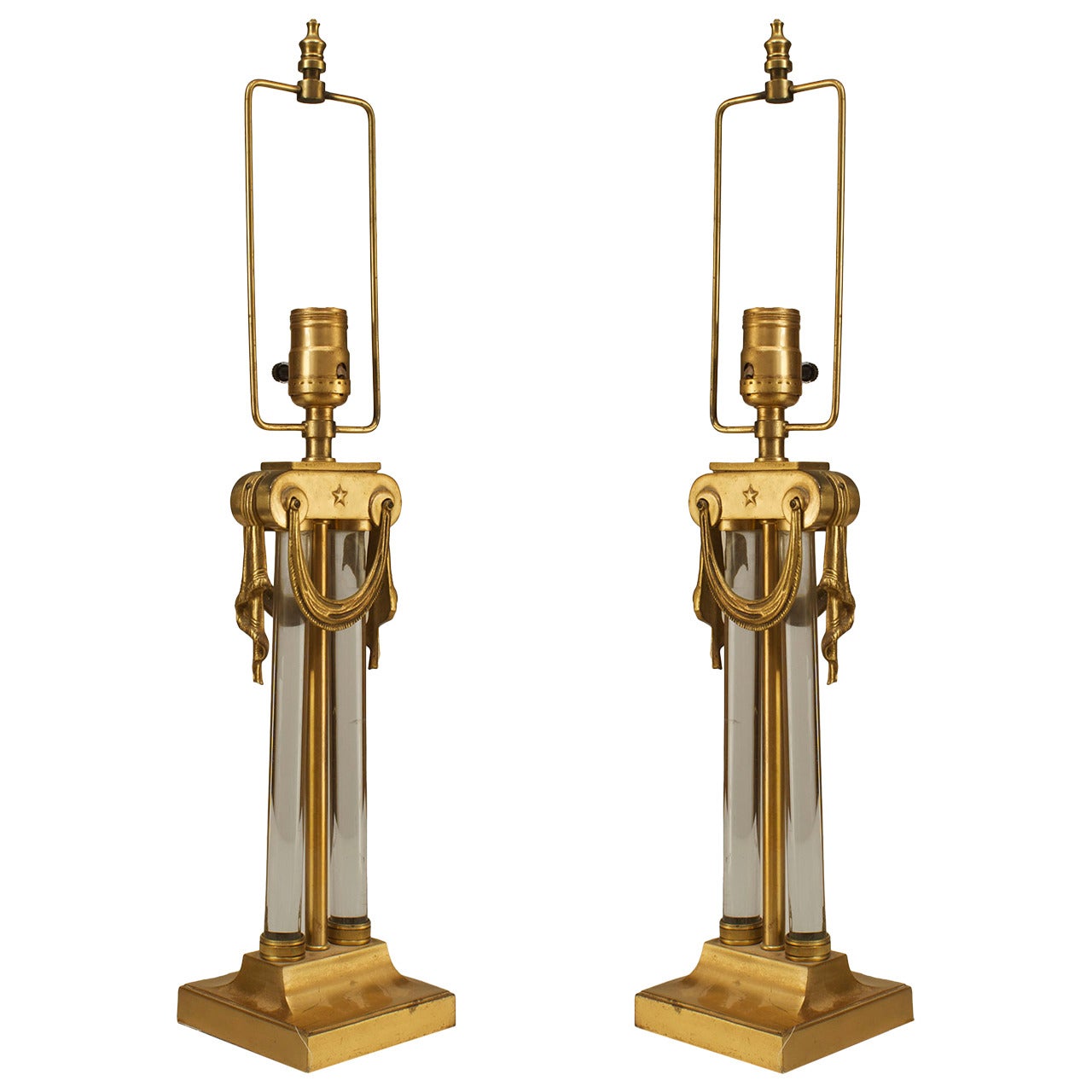 Pair of American Art Moderne Brass and Glass Table Lamps