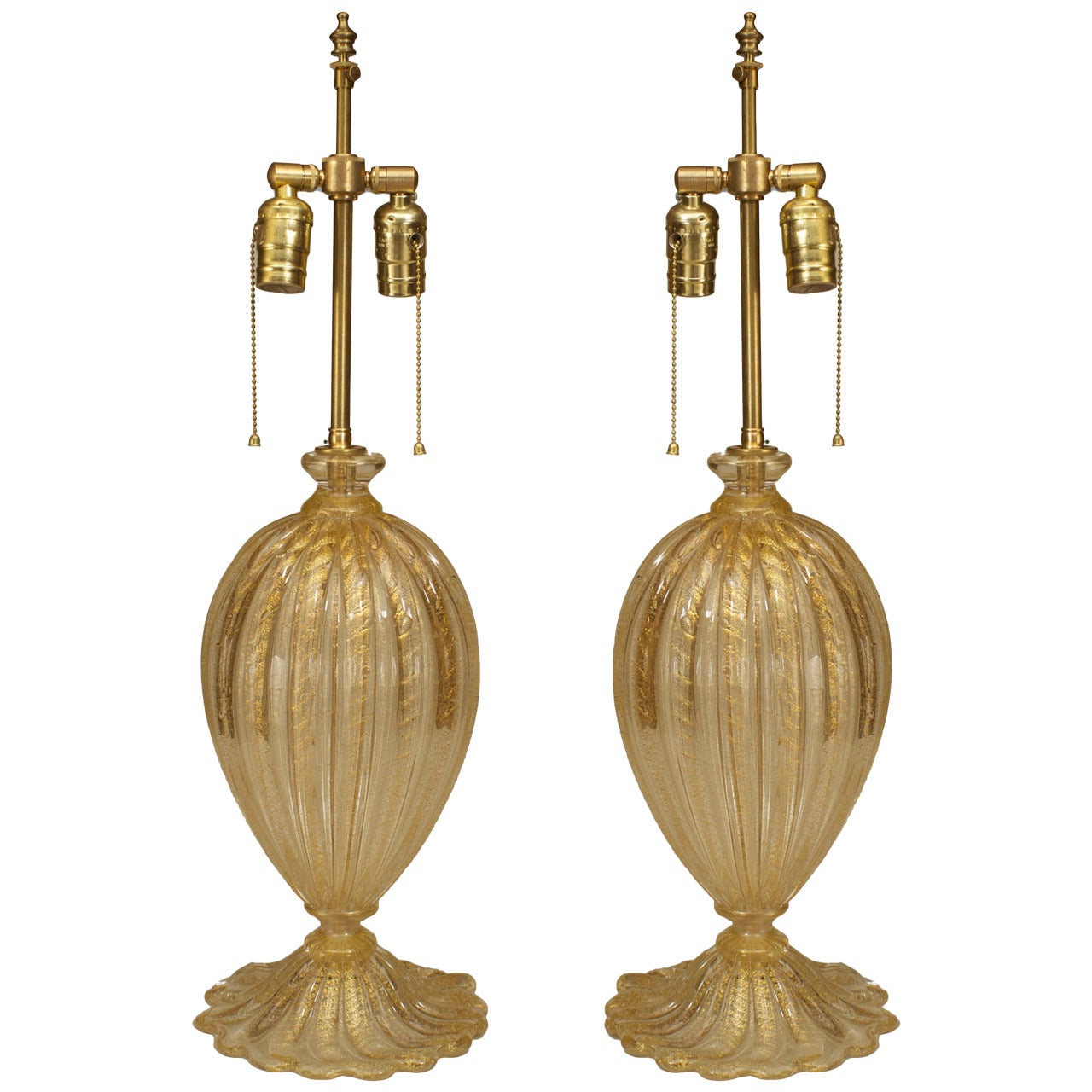 Pair of Modern Italian Murano Cordonato Table Lamps - 1stdibs New York