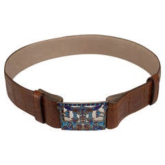 French Egyptian Revival Crocodile and Cloisonne Belt 4