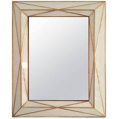 Contemporary Brass Inlaid and White Glass Mirror 5