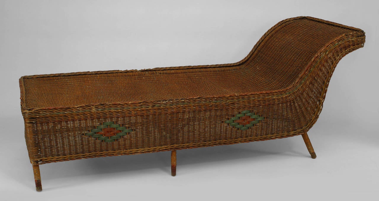 American Art Deco Natural Wicker, Backless Recamier In Fair Condition In New York, NY
