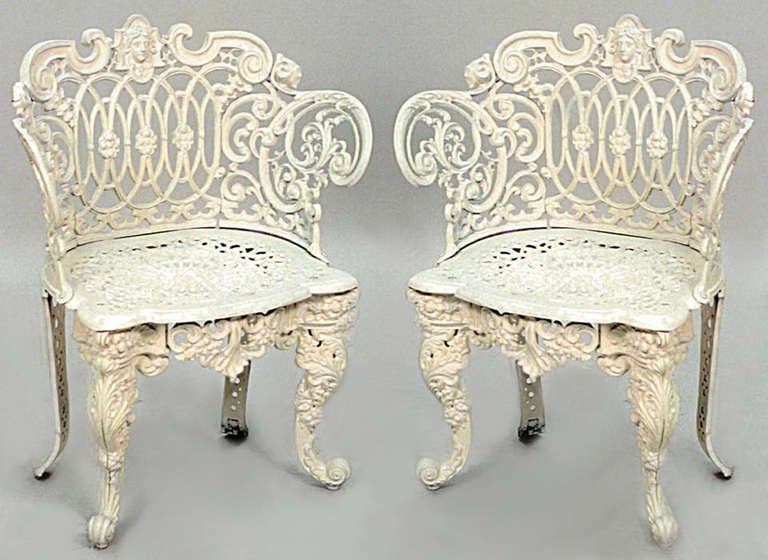 Pair of American Victorian Painted Iron Garden Chairs