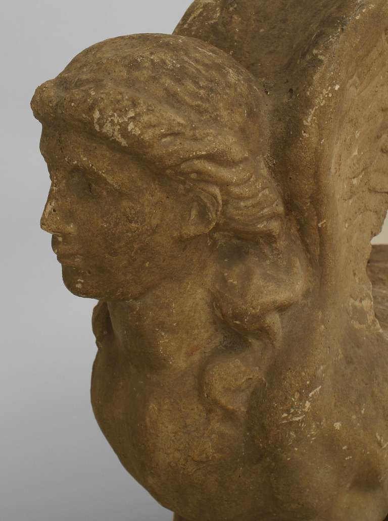Stone 19th c. English Regency Sphinx Form Garden Bench