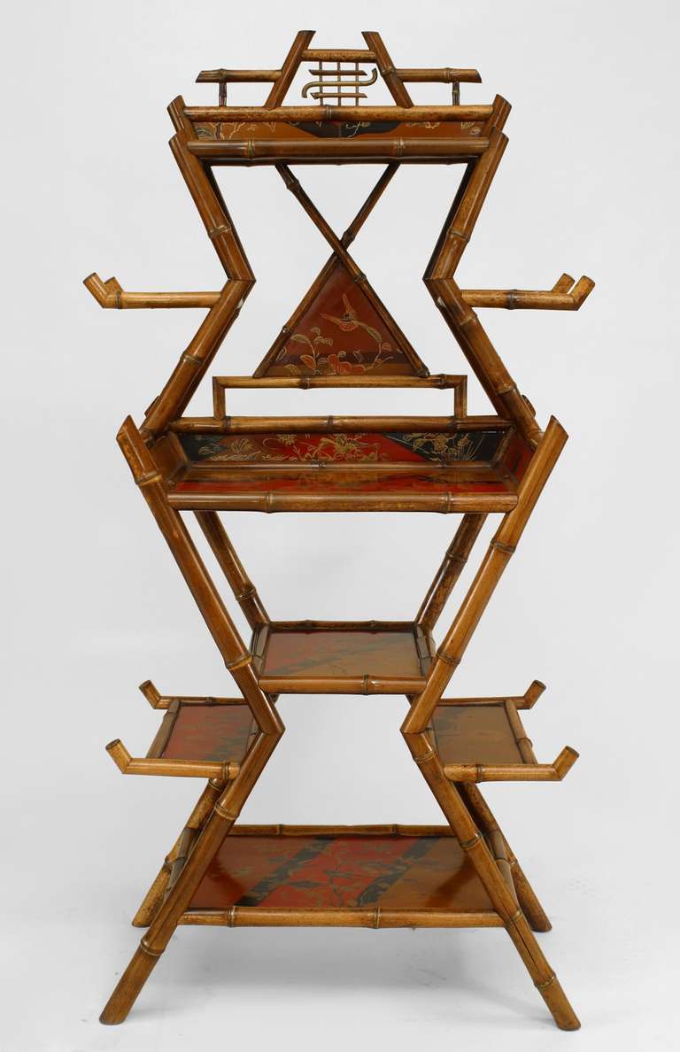 19th c. English Geometric Bamboo And Lacquer Etagere