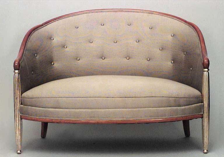 French Art Deco Maple and Gilt Wood Upholstered Loveseat In Excellent Condition In New York, NY