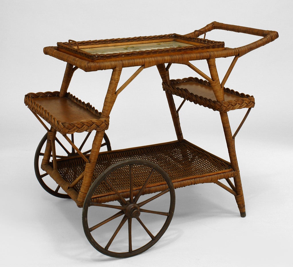 Early 20th c. American Wicker Tea Cart For Sale at 1stdibs