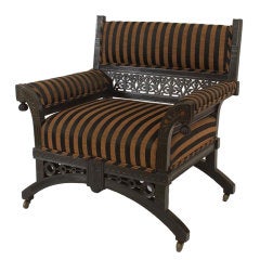 English Aesthetic Movement Filigree And Stripe Upholstery Slipper Chair