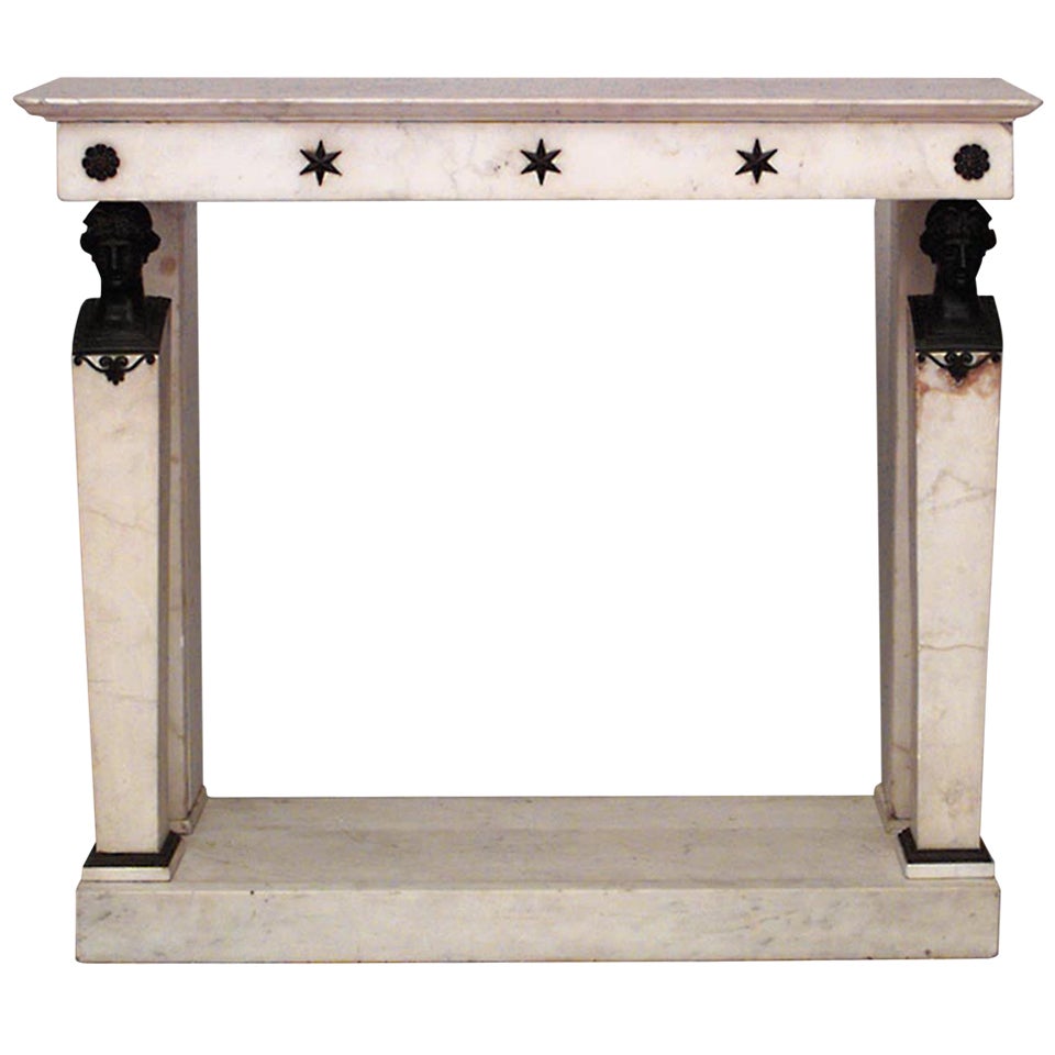 French Marble and Bronze Console With Napoleonic Detail