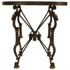 1940's French Marble and Wrought Iron Rope and Tassel Center Table