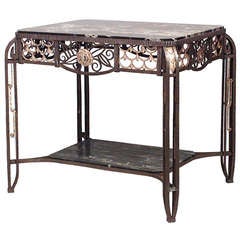 French Art Deco Rectangular Steel and Marble Center Table 