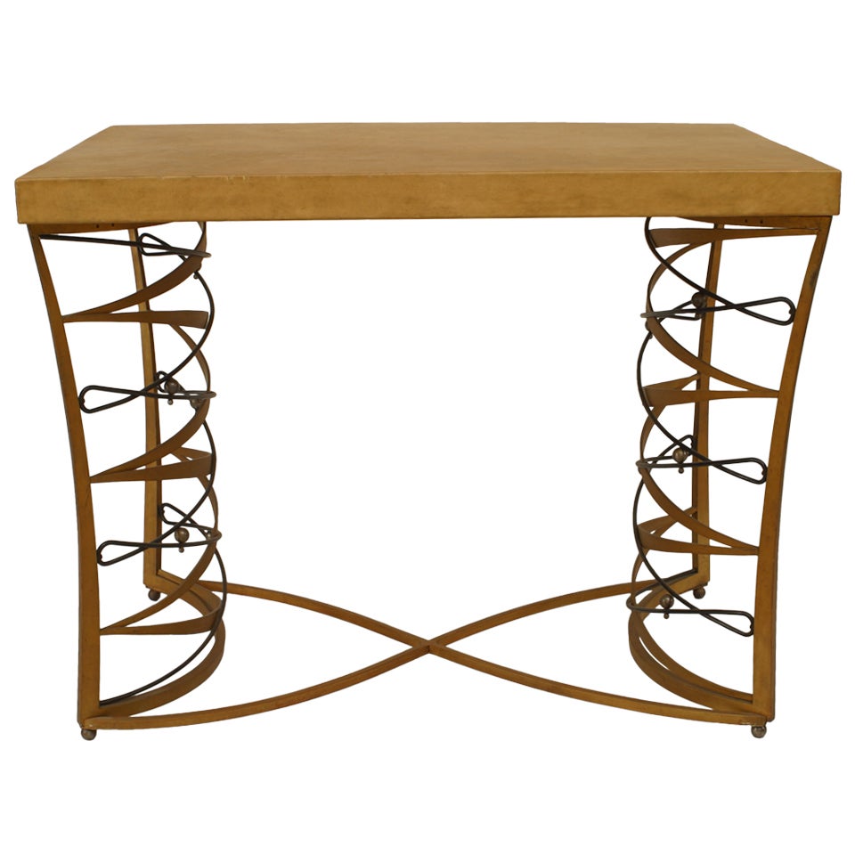 French Art Deco Dufrene Steel and Parchment Center Table
