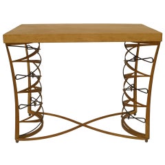 French Art Deco Dufrene Steel and Parchment Center Table