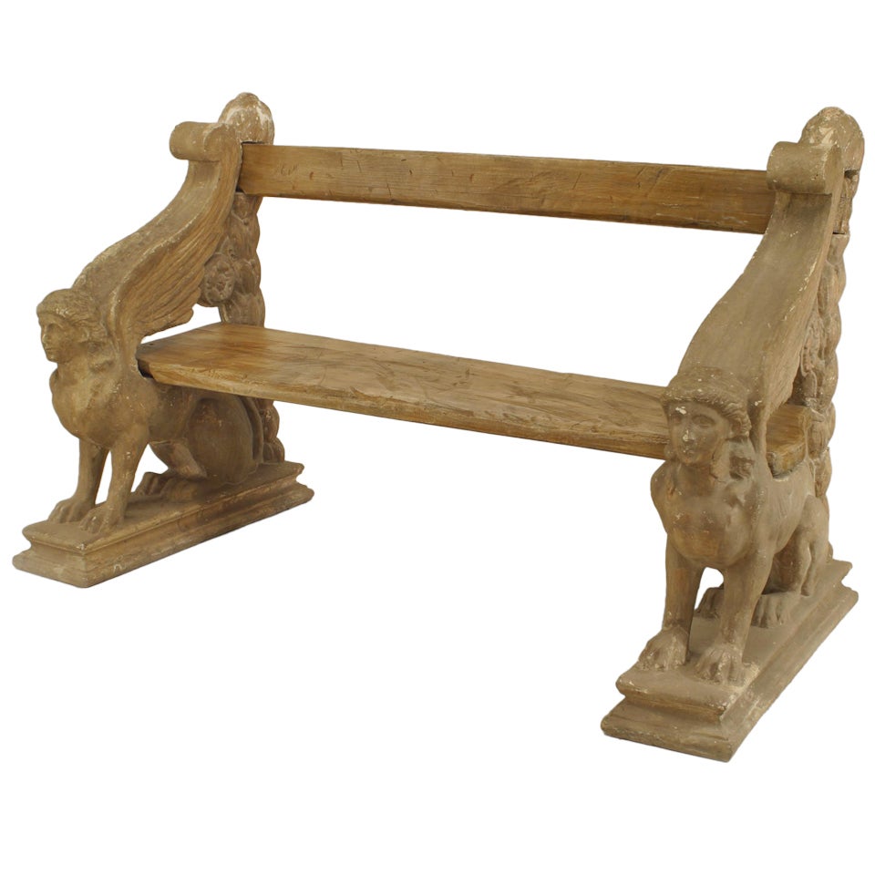 19th c. English Regency Sphinx Form Garden Bench