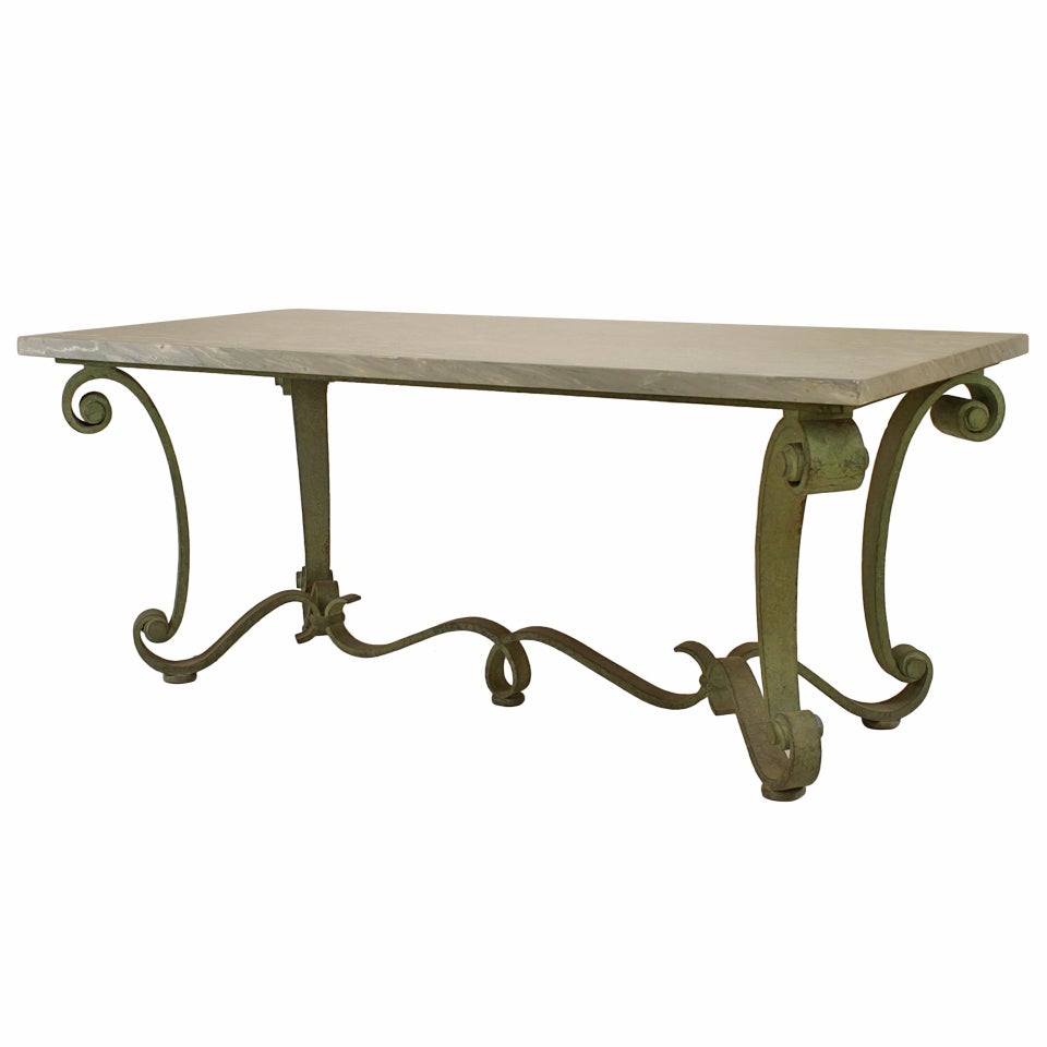 French Subes Iron and Marble Top Center Table