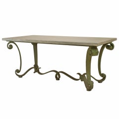 Vintage French Subes Iron and Marble Top Center Table