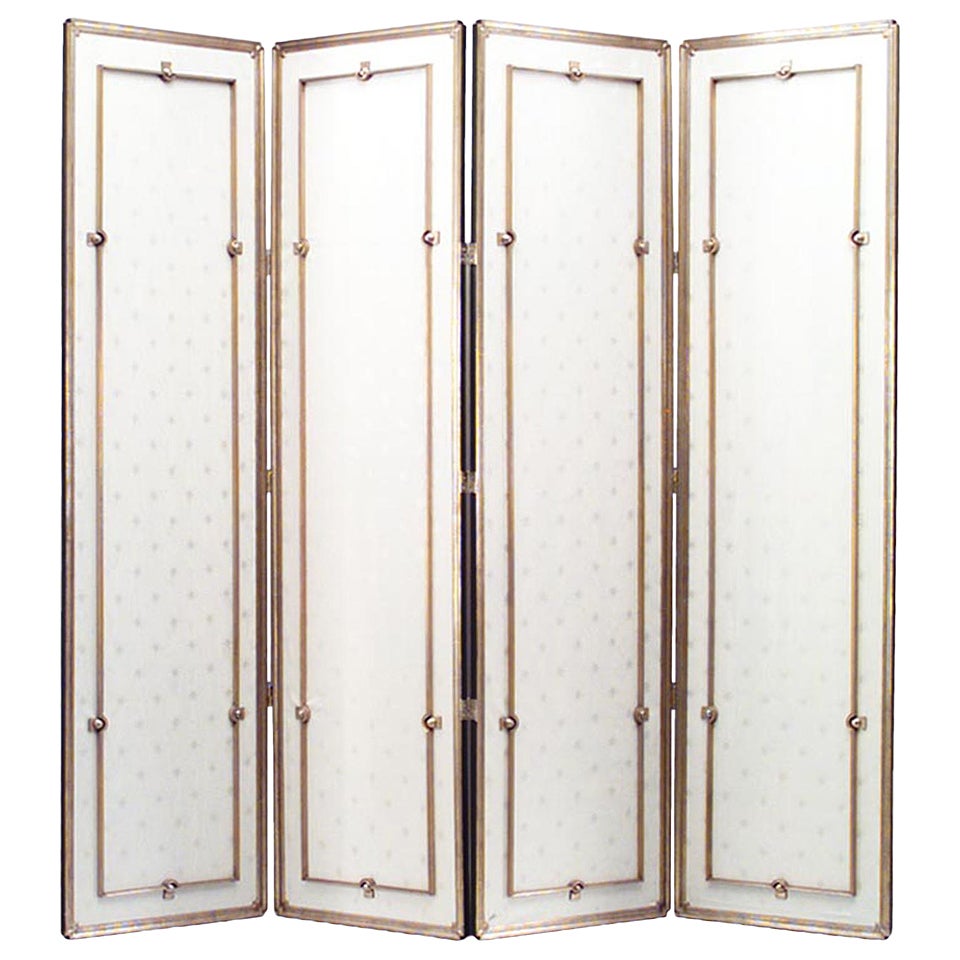 Mid-Century French Rollin Gilt 4-Fold Screen For Sale