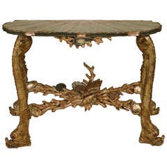 19th c. Polychromed Silver Venetian Grotto Console Table