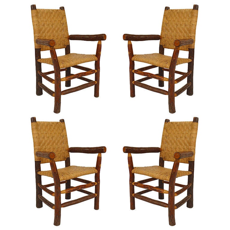 Set of Four 1940's Old Hickory Rustic Armchairs For Sale at 1stdibs