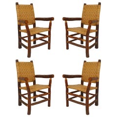 Set of 4 American Rustic Old Hickory Woven Arm Chairs