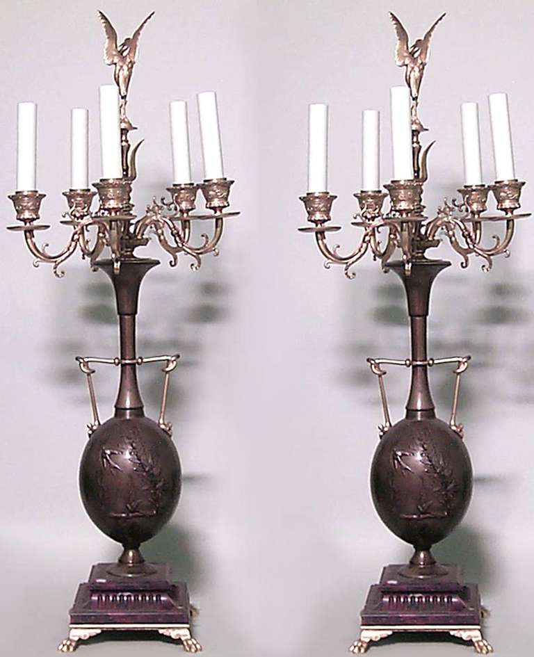 Louis XVI Pair of French Candelabra by H. Cahieux & F. Barbedienne, 1880 For Sale