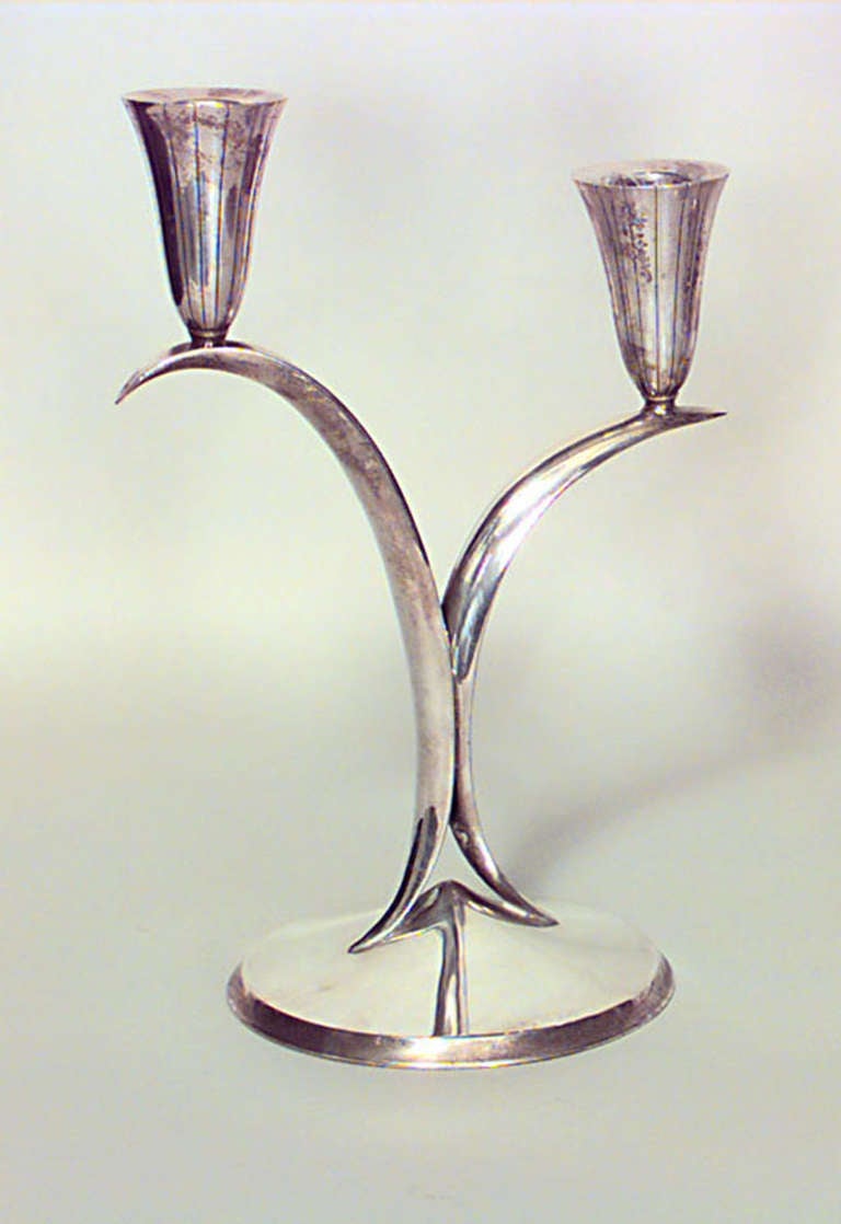Mid-Century Modern Pair of Italian Mid-Century Silver Plate Candelabras