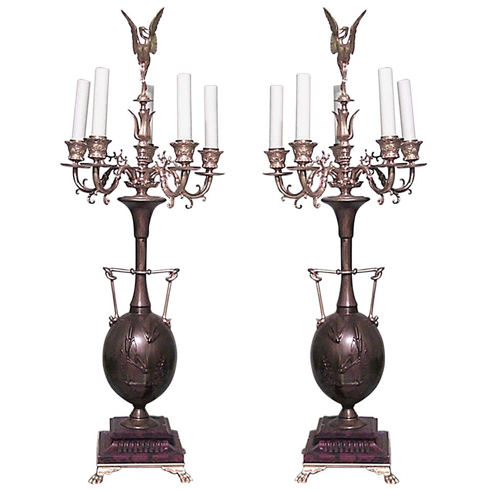 Pair of French Candelabra by H. Cahieux & F. Barbedienne, 1880 For Sale