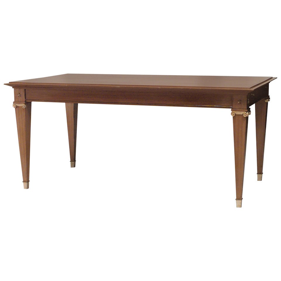 Jacques Lardin French Mid-Century Mahogany and Brass Dining Table For Sale