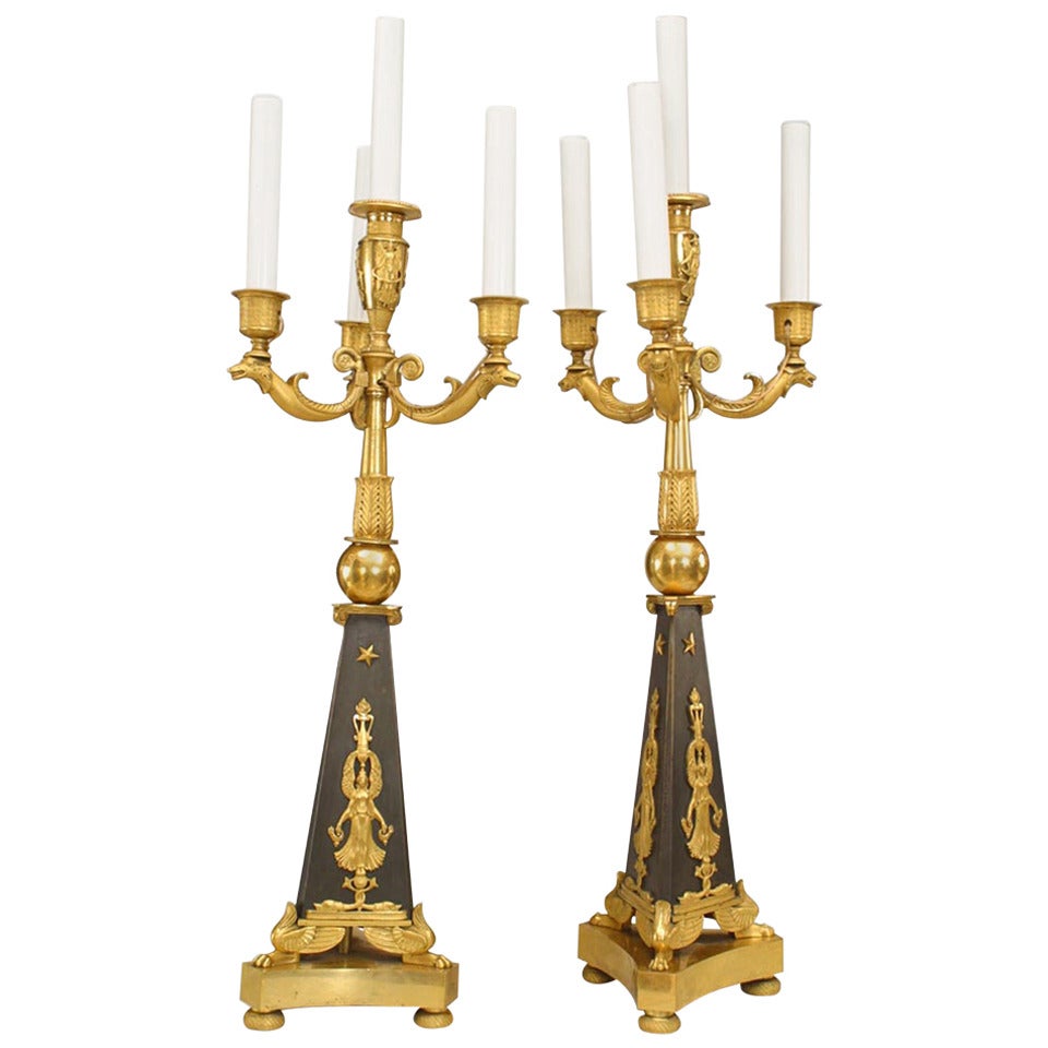 Pareja del s. XIX Candelabro Electrificado Estilo Imperio Francés