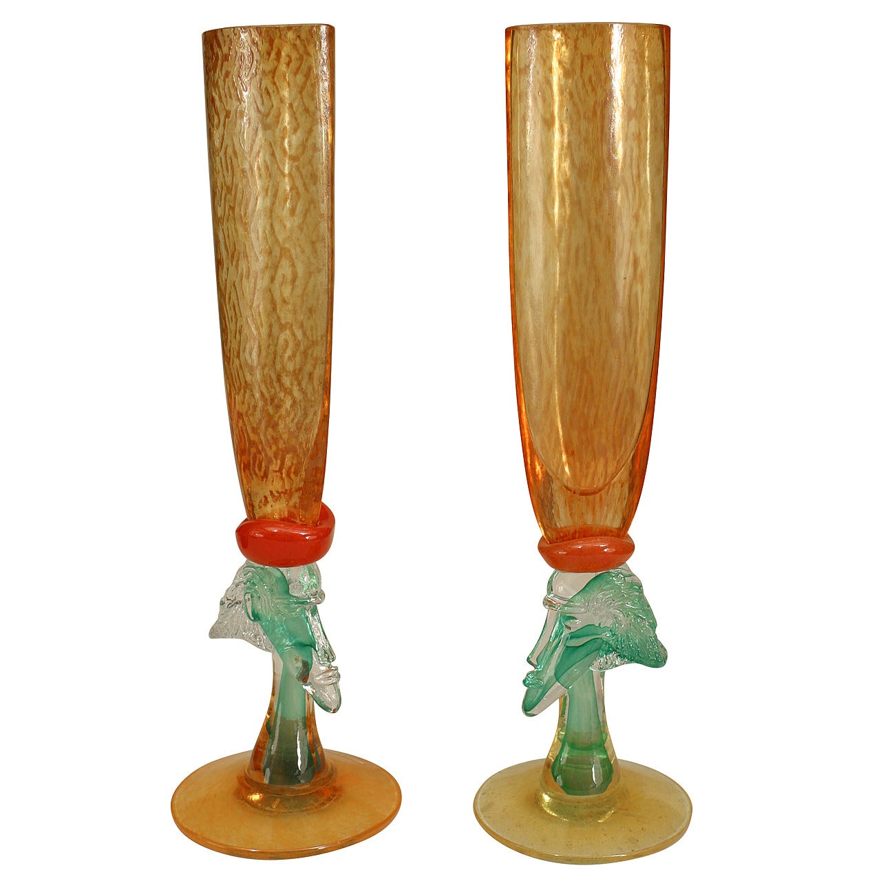 Pair of Swedish Sculptural Champagne Flutes by Kosta Boda