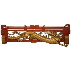 Late 19th Century Chinoiserie Red and Gold Lacquered Dragon Cornice 1