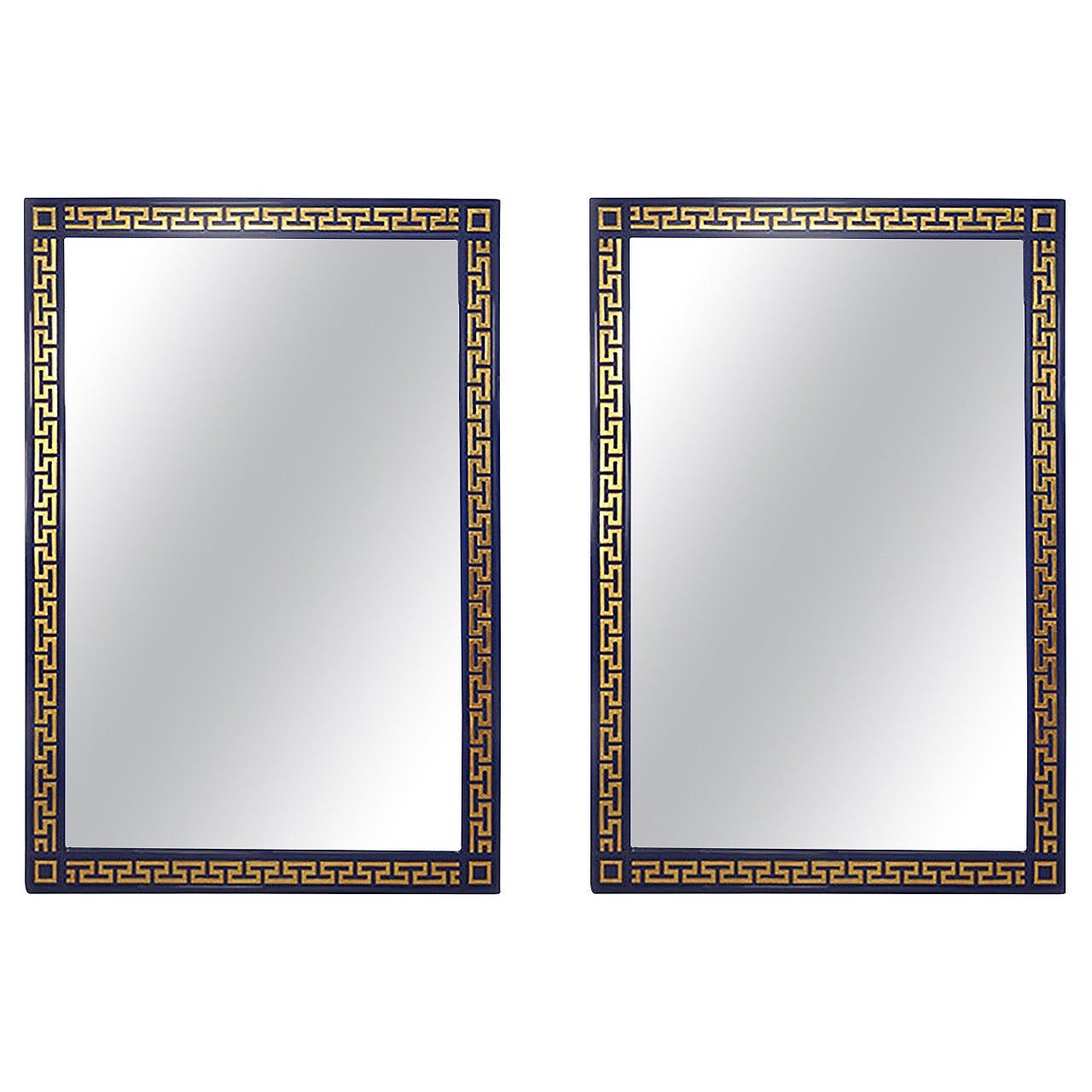 2 Customizable Modern Blue Lacquer Greek Key Design Wall Mirrors