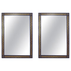 2 Miroirs muraux modernes personnalisables en laque bleue avec motif de clé grecque