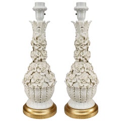 Pair of 1940s French Floral Porcelain Lamps