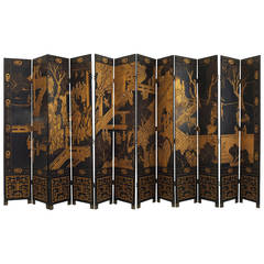 Chinoiserie Gilt and Black Lacquered 12 Panel Screen, 20th Century 2