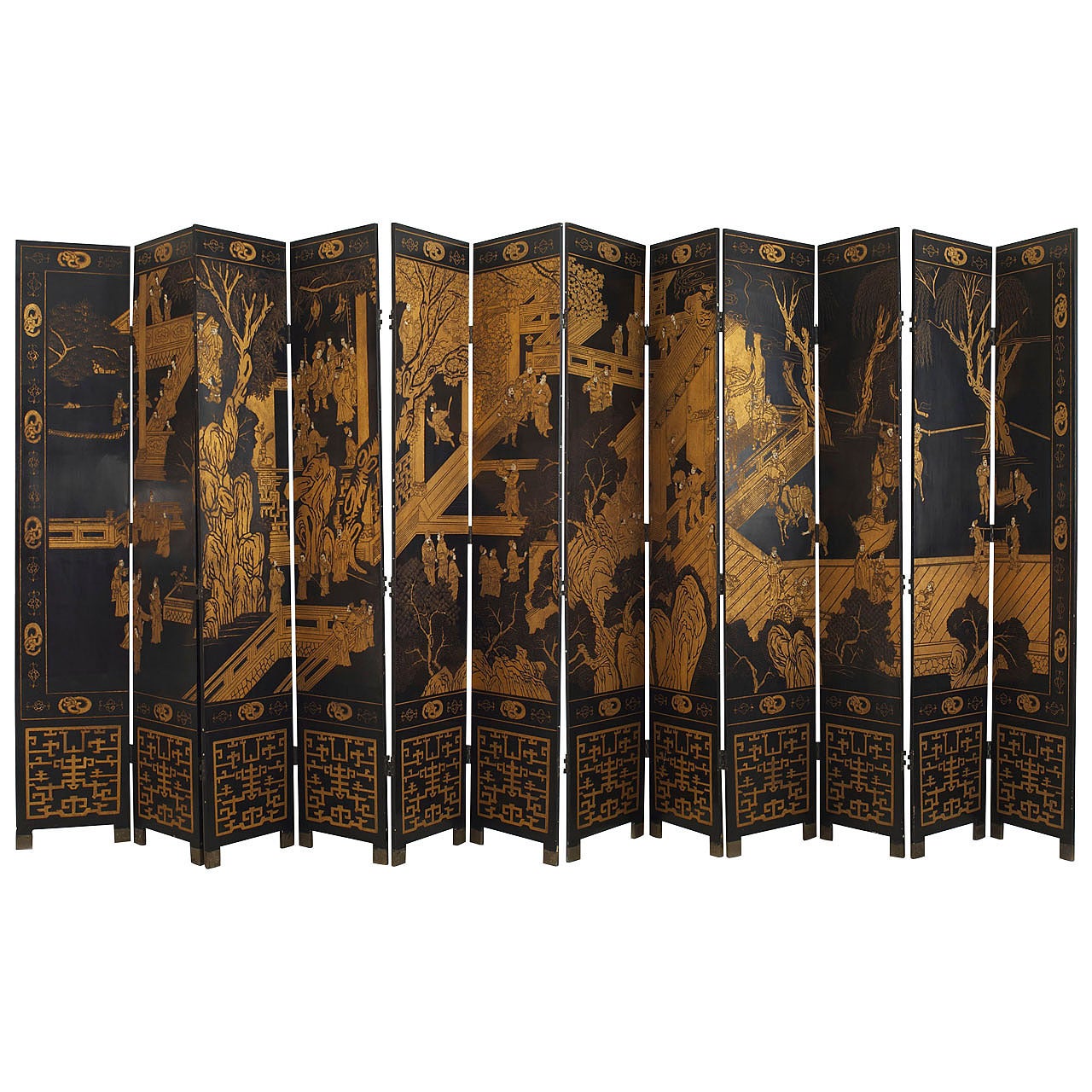 Chinese Lacquered 12-Panel Screen