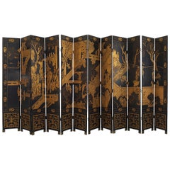 Vintage Late 19th Early 20th Century Lacquered 12-Panel Screen