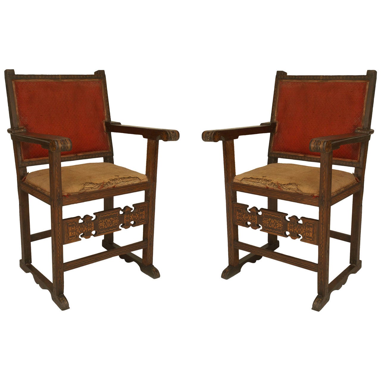 Pair of Spanish Colonial Walnut Armchairs For Sale