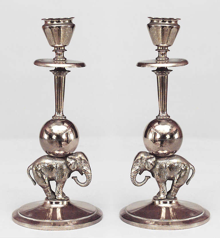 Pair Of English Regency Style Elephant Candlesticks
