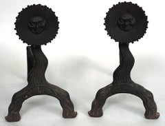Used Pair of Bradley and Hubbard American Country Wrought Iron Andirons