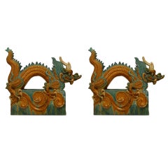 Antique Pair Of Chinese Ming Dynasty Dragon Roof Tiles