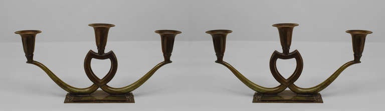 Pair Of Swedish Art Deco Green Patinated Bronze Candelabra In Excellent Condition In New York, NY