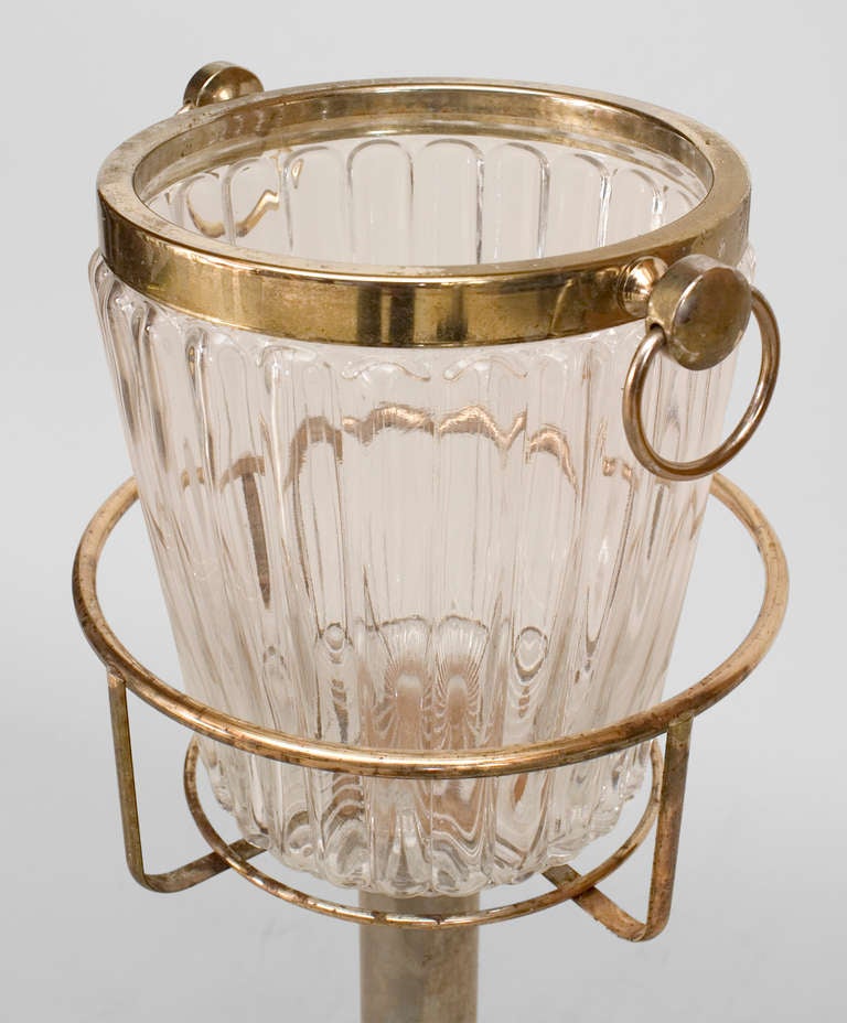American Mid-Century Modern Glass Champagne Bucket And Brass Stand
